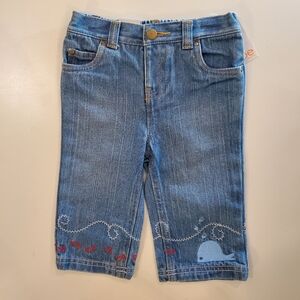 6-12 M Jeans with Whale & Fish embroidery along the bottom NEW WITH TAGS